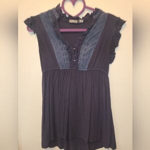 The Clothing Company Dark Blue Blouse with Lace Accents